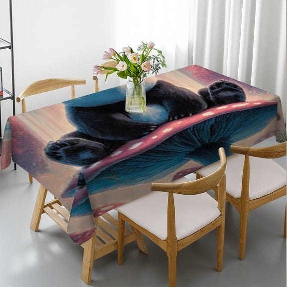 RKSupls Rectangle Dining Tablecloth, Panda Mushroom Waterfall Print, Washable Wipeable Stain & Wrinkle Resistant Polyester Tablecloth for Kitchen Party Picnic