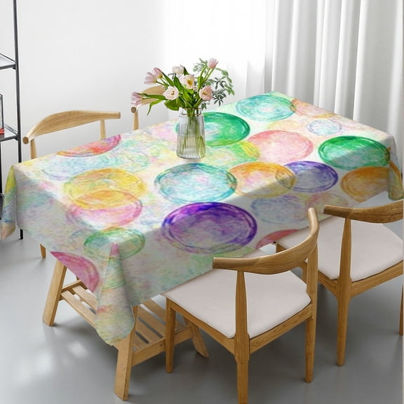 RKSupls Rectangle Dining Tablecloth Pastel Bubble Print, Washable Wipeable Stain & Wrinkle Resistant Polyester Tablecloth for Kitchen Picnic Party