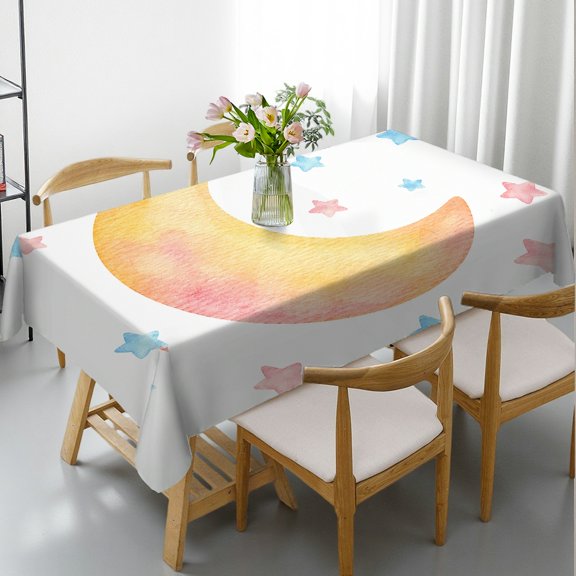 RKSupls Rectangle Dining Tablecloth - Pastel Moon Stars Print, Polyester Tablecloths Kitchen Accessories Rectangle Dining Tablecloth, Ideal for Kitchen Picnic Party
