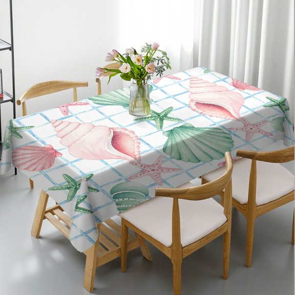 RKSupls Rectangle Dining Tablecloth - Pastel Seashell Grid Arrangement Print, 2D Flat Printing Polyester Tablecloths Rectangle Dining Tablecloth, Ideal for Kitchen Picnic Party