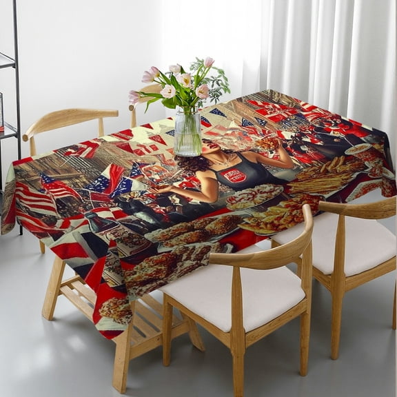 RKSupls Rectangle Dining Tablecloth, Patriotic Festival Food Print, Washable Wipeable Stain & Wrinkle Resistant Polyester Tablecloth for Kitchen Party Picnic