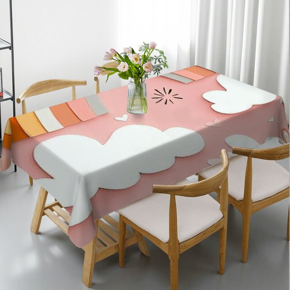 RKSupls Rectangle Dining Tablecloth Pink Rainbow Cloud Print, Washable Wipeable Stain & Wrinkle Resistant Polyester Tablecloth for Kitchen Picnic Party