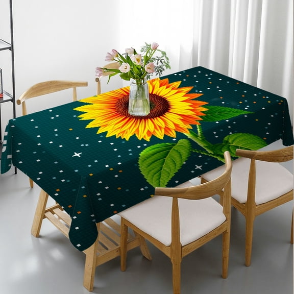 RKSupls Rectangle Dining Tablecloth Pixel Sunflower Floral Print, Washable Wipeable Stain & Wrinkle Resistant Polyester Tablecloth for Kitchen Picnic Party