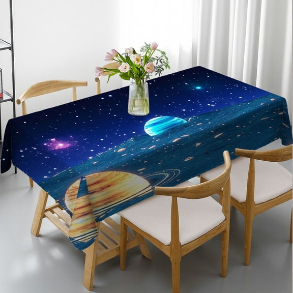 RKSupls Rectangle Dining Tablecloth Planet Ocean Galaxy Print, Washable Wipeable Stain & Wrinkle Resistant Polyester Tablecloth for Kitchen Picnic Party
