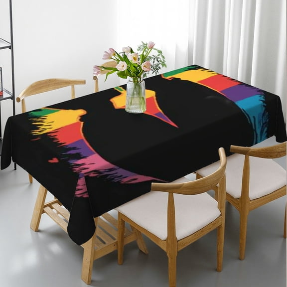 RKSupls Rectangle Dining Tablecloth, Pride Couple Silhouette Rainbow Love Print, Washable Wipeable Stain & Wrinkle Resistant Polyester Tablecloth for Kitchen Picnic Party