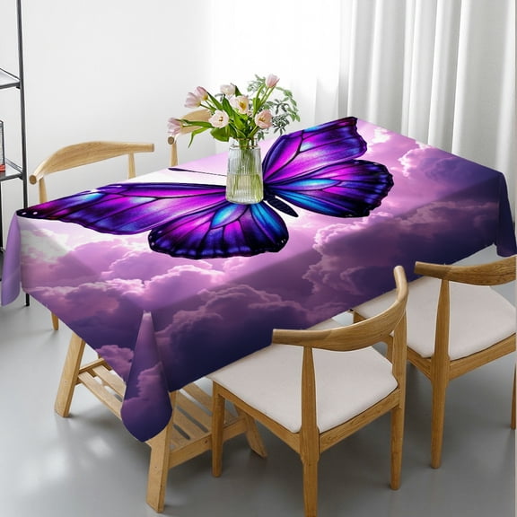 RKSupls Rectangle Dining Tablecloth Purple Butterfly Art Print, Washable Wipeable Stain & Wrinkle Resistant Polyester Tablecloth for Kitchen Picnic Party