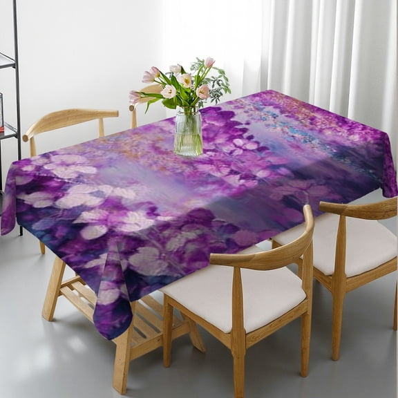 RKSupls Rectangle Dining Tablecloth, Purple Wisteria Floral Print, Washable Wipeable Stain & Wrinkle Resistant Polyester Tablecloth for Kitchen Party Picnic