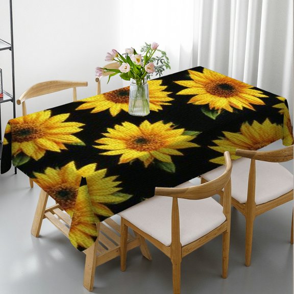RKSupls Rectangle Dining Tablecloth, Puzzle Sunflower Floral Print, Washable Wipeable Stain & Wrinkle Resistant Polyester Tablecloth for Kitchen Party Picnic