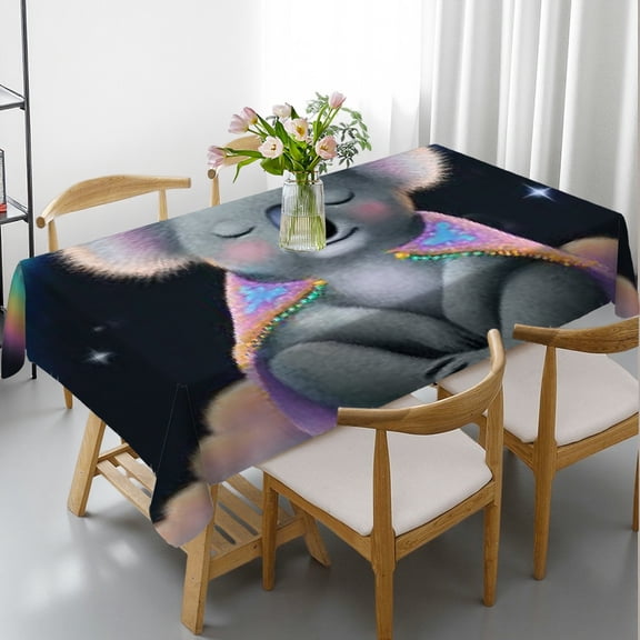 RKSupls Rectangle Dining Tablecloth, Rainbow Koala Cute Print, Washable Wipeable Stain & Wrinkle Resistant Polyester Tablecloth for Kitchen Party Picnic