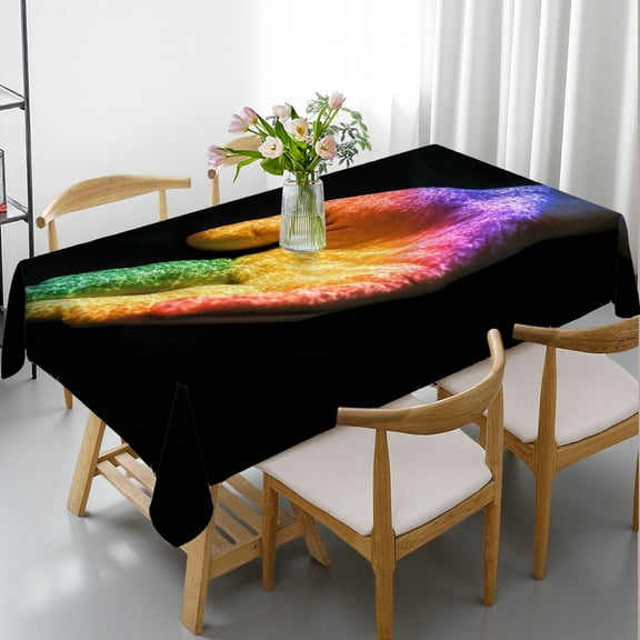 RKSupls Rectangle Dining Tablecloth, Rainbow Pride Hand Art Print, Washable Wipeable Stain & Wrinkle Resistant Polyester Tablecloth for Kitchen Picnic Party