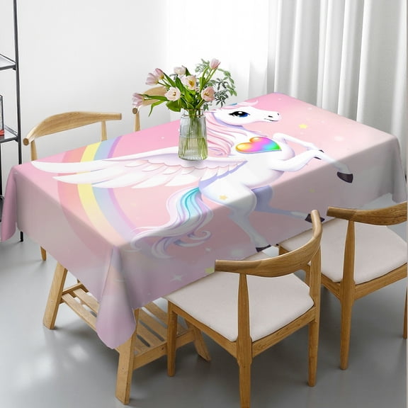RKSupls Rectangle Dining Tablecloth Rainbow Unicorn Sign Fantasy Print, Washable Wipeable Stain & Wrinkle Resistant Polyester Tablecloth for Kitchen Picnic Party
