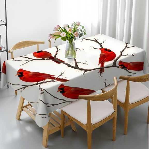 RKSupls Rectangle Dining Tablecloth Red Cardinal Bird Branch Animal Print, Washable Wipeable Stain & Wrinkle Resistant Polyester Tablecloth for Kitchen Picnic Party