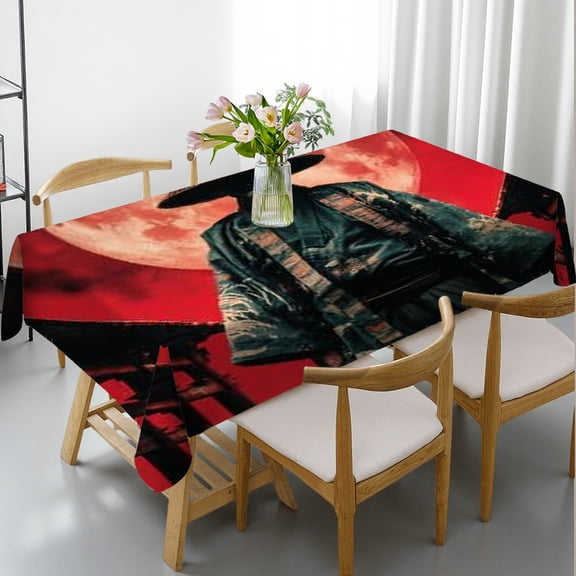 RKSupls Rectangle Dining Tablecloth, Red Moon Samurai Japanese Warrior Print, Washable Wipeable Stain & Wrinkle Resistant Polyester Tablecloth for Kitchen Party Picnic