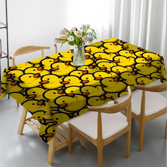 RKSupls Rectangle Dining Tablecloth Rubber Duck Pattern Animal Print, Washable Wipeable Stain & Wrinkle Resistant Polyester Tablecloth for Kitchen Picnic Party
