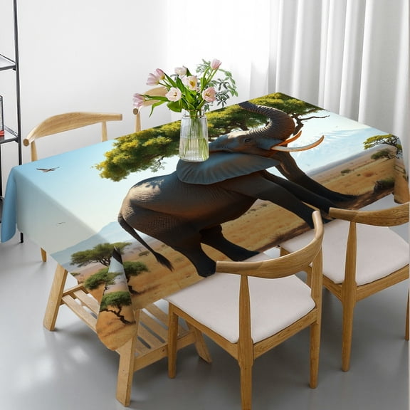 RKSupls Rectangle Dining Tablecloth, Safari Elephant Animal Print, Washable Wipeable Stain & Wrinkle Resistant Polyester Tablecloth for Kitchen Picnic Party