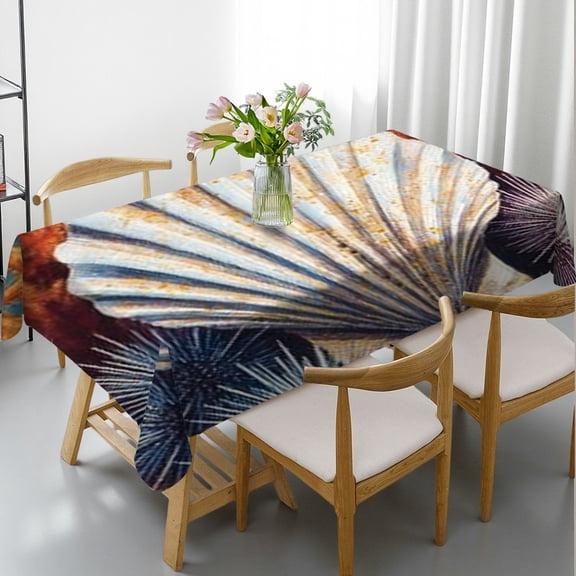 RKSupls Rectangle Dining Tablecloth, Seashell Coral Coastal Print, Washable Wipeable Stain & Wrinkle Resistant Polyester Tablecloth for Kitchen Party Picnic