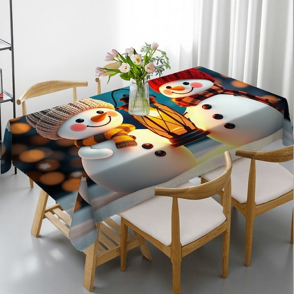 RKSupls Rectangle Dining Tablecloth Snowman Lantern Holiday Print, Washable Wipeable Stain & Wrinkle Resistant Polyester Tablecloth for Kitchen Picnic Party