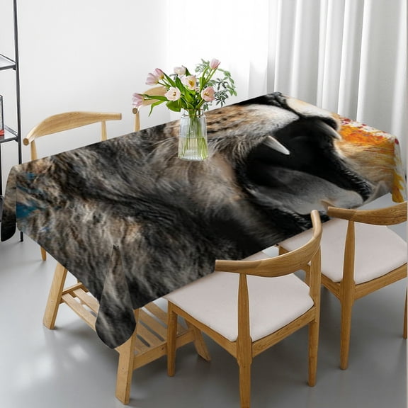 RKSupls Rectangle Dining Tablecloth, Splatter Paint Lion Print, Washable Wipeable Stain & Wrinkle Resistant Polyester Tablecloth for Kitchen Party Picnic