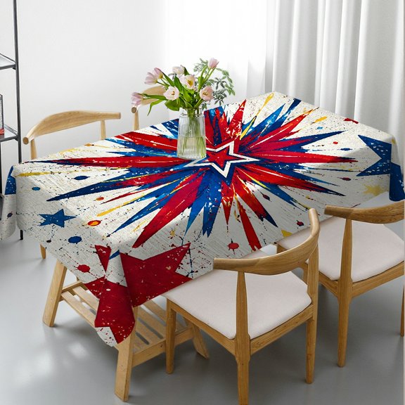 RKSupls Rectangle Dining Tablecloth - Star Burst Fireworks Red Blue Gold Paint Print, Festive Table Setting 2D Flat Printing Rectangle Dining Tablecloth, Ideal for Kitchen Picnic Party