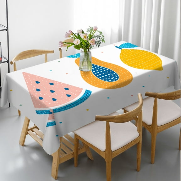 RKSupls Rectangle Dining Tablecloth - Summer Fruits Trio Pattern Print, Machine-Made Holiday Party Tablecloth Rectangle Dining Tablecloth, Ideal for Kitchen Picnic Party