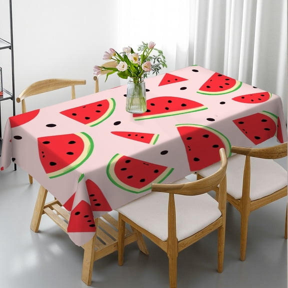 RKSupls Rectangle Dining Tablecloth, Summer Watermelon Slice Fruit Print, Washable Wipeable Stain & Wrinkle Resistant Polyester Tablecloth for Kitchen Picnic Party