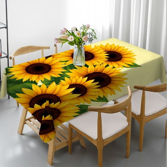 RKSupls Rectangle Dining Tablecloth Sunflower Bouquet Nature Print, Washable Wipeable Stain & Wrinkle Resistant Polyester Tablecloth for Kitchen Picnic Party