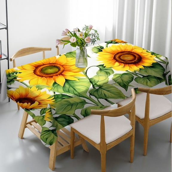 RKSupls Rectangle Dining Tablecloth - Sunflowers Green Leaves Buds Floral Print, Kitchen Accessories Holiday Party Tablecloth Rectangle Dining Tablecloth, Kitchen Picnic Party