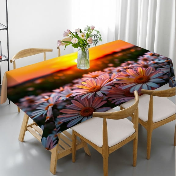RKSupls Rectangle Dining Tablecloth, Sunset Daisy Floral Print, Washable Wipeable Stain & Wrinkle Resistant Polyester Tablecloth for Kitchen Picnic Party