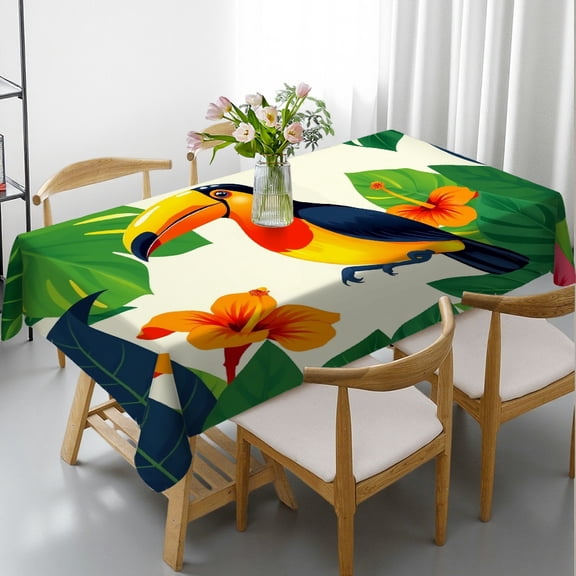 RKSupls Rectangle Dining Tablecloth Toucan Tropical Jungle Print, Washable Wipeable Stain & Wrinkle Resistant Polyester Tablecloth for Kitchen Picnic Party