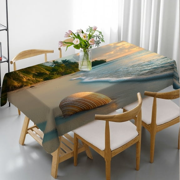 RKSupls Rectangle Dining Tablecloth, Tropical Beach Seashell Print, Washable Wipeable Stain & Wrinkle Resistant Polyester Tablecloth for Kitchen Picnic Party