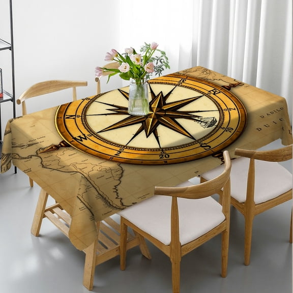 RKSupls Rectangle Dining Tablecloth Vintage Compass Map Nautical Print, Washable Wipeable Stain & Wrinkle Resistant Polyester Tablecloth for Kitchen Picnic Party