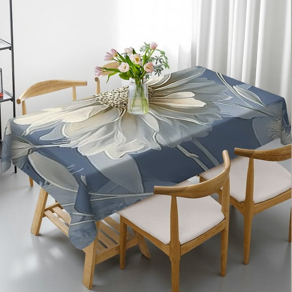 RKSupls Rectangle Dining Tablecloth Vintage White Floral Print, Washable Wipeable Stain & Wrinkle Resistant Polyester Tablecloth for Kitchen Picnic Party
