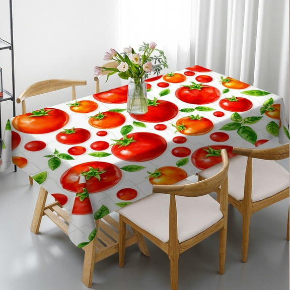 RKSupls Rectangle Dining Tablecloth, Watercolor Tomato Basil Fruit Print, Washable Wipeable Stain & Wrinkle Resistant Polyester Tablecloth for Kitchen Picnic Party