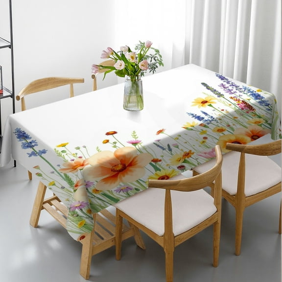 RKSupls Rectangle Dining Tablecloth Wildflower Floral Print, Washable Wipeable Stain & Wrinkle Resistant Polyester Tablecloth for Kitchen Picnic Party