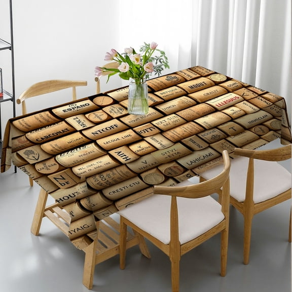 RKSupls Rectangle Dining Tablecloth Wine Cork Pattern Print, Washable Wipeable Stain & Wrinkle Resistant Polyester Tablecloth for Kitchen Picnic Party
