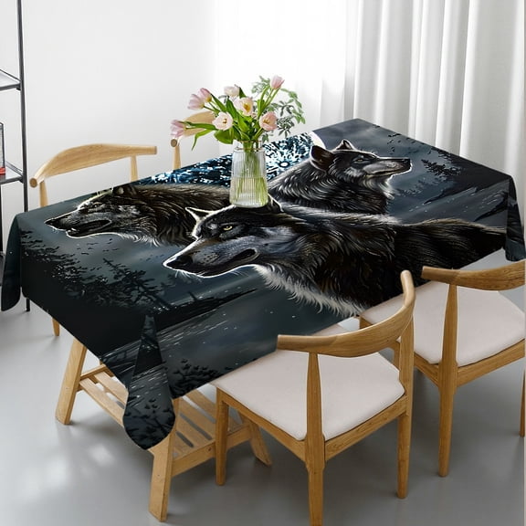 RKSupls Rectangle Dining Tablecloth - Wolves Moon Gothic Print, 2D Flat Printing Machine-Made Rectangle Dining Tablecloth, Kitchen Picnic Party