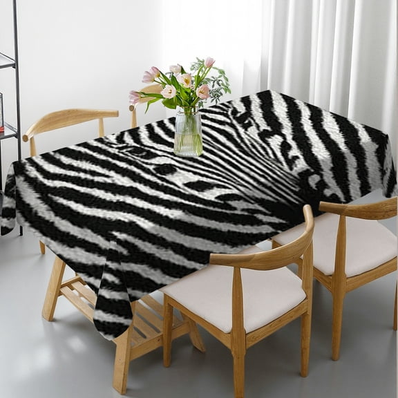 RKSupls Rectangle Dining Tablecloth, Zebra Stripes Safari Print, Washable Wipeable Stain & Wrinkle Resistant Polyester Tablecloth for Kitchen Party Picnic