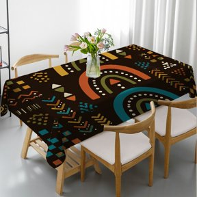 RKSupls Rectangle Tablecloth - Boho Rainbow Geometric Dark Pattern Print, Festive Table Setting Machine-Made Rectangle Tablecloth, Ideal for Kitchen Picnic Party
