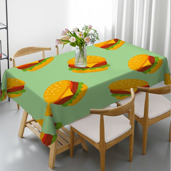 RKSupls Rectangle Tablecloth - Burger Mint Green Background Print, 2D Flat Printing Holiday Party Tablecloth Rectangle Tablecloth, Ideal for Kitchen Picnic Party