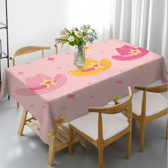 RKSupls Rectangle Tablecloth - Cowboy Hats Stars Hearts Pink Pattern Print, Machine-Made Holiday Party Tablecloth Rectangle Tablecloth, Ideal for Kitchen Picnic Party