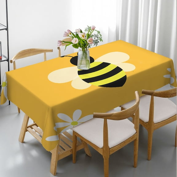 RKSupls Rectangle Tablecloth - Cute Bee Daisy Yellow Art Print, Polyester Tablecloths Holiday Party Tablecloth Rectangle Tablecloth, Ideal for Kitchen Picnic Party