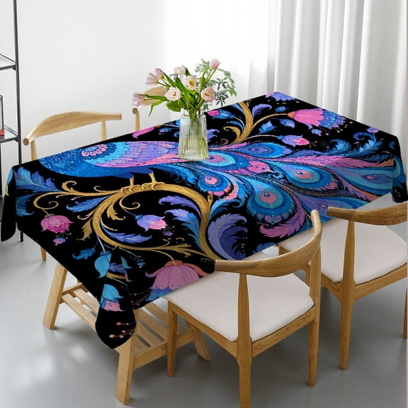 RKSupls Rectangle Tablecloth - Fantasy Peacock Floral Print,  Holiday-Themed Design Holiday Party Tablecloth Rectangle Tablecloth, Ideal for Kitchen Picnic Party