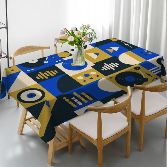 RKSupls Rectangle Tablecloth - Geometric Vinyl Records Pattern Print, Festive Table Setting Holiday-Themed Design Rectangle Tablecloth, Ideal for Kitchen Picnic Party