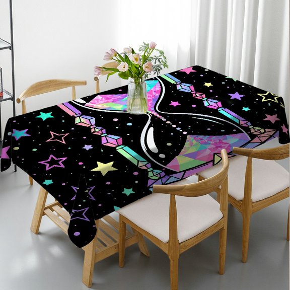 RKSupls Rectangle Tablecloth - Holographic Crystal Ball Stars Black Print, Holiday Party Tablecloth Festive Table Setting Rectangle Tablecloth, Ideal for Kitchen Picnic Party