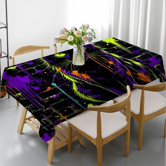 RKSupls Rectangle Tablecloth - Neon Black Cat Graffiti Splatter Brick Wall Print, Festive Table Setting Polyester Tablecloths Rectangle Tablecloth, Ideal for Kitchen Picnic Party