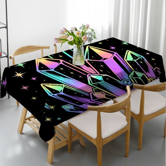 RKSupls Rectangle Tablecloth - Neon Crystal Candle Flame Star Dark Print,  Holiday-Themed Design Festive Table Setting Rectangle Tablecloth, Ideal for Kitchen Picnic Party
