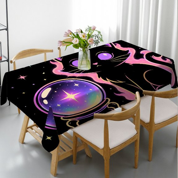RKSupls Rectangle Tablecloth - Neon Magic Ball Flame Star Dark Print, Machine-Made Holiday Party Tablecloth Rectangle Tablecloth, Ideal for Kitchen Picnic Party
