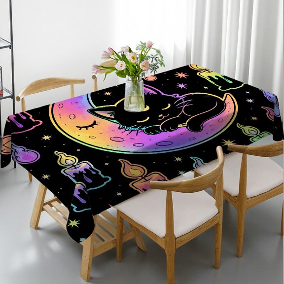RKSupls Rectangle Tablecloth - Neon Moon Candle Flame Star Dark Print, Polyester Tablecloths Machine-Made Rectangle Tablecloth, Ideal for Kitchen Picnic Party