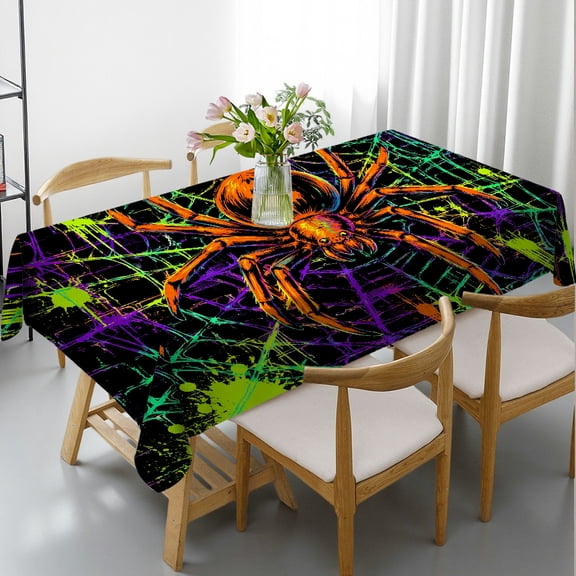 RKSupls Rectangle Tablecloth - Neon Spider Web Skull Graffiti Splatter Print, Polyester Tablecloths Holiday Party Tablecloth Rectangle Tablecloth, Ideal for Kitchen Picnic Party