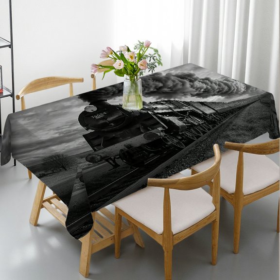 RKSupls Rectangle Tablecloth - Steam Train Across Countryside Print, Holiday-Themed Design Festive Table Setting Rectangle Tablecloth, Ideal for Kitchen Picnic Party